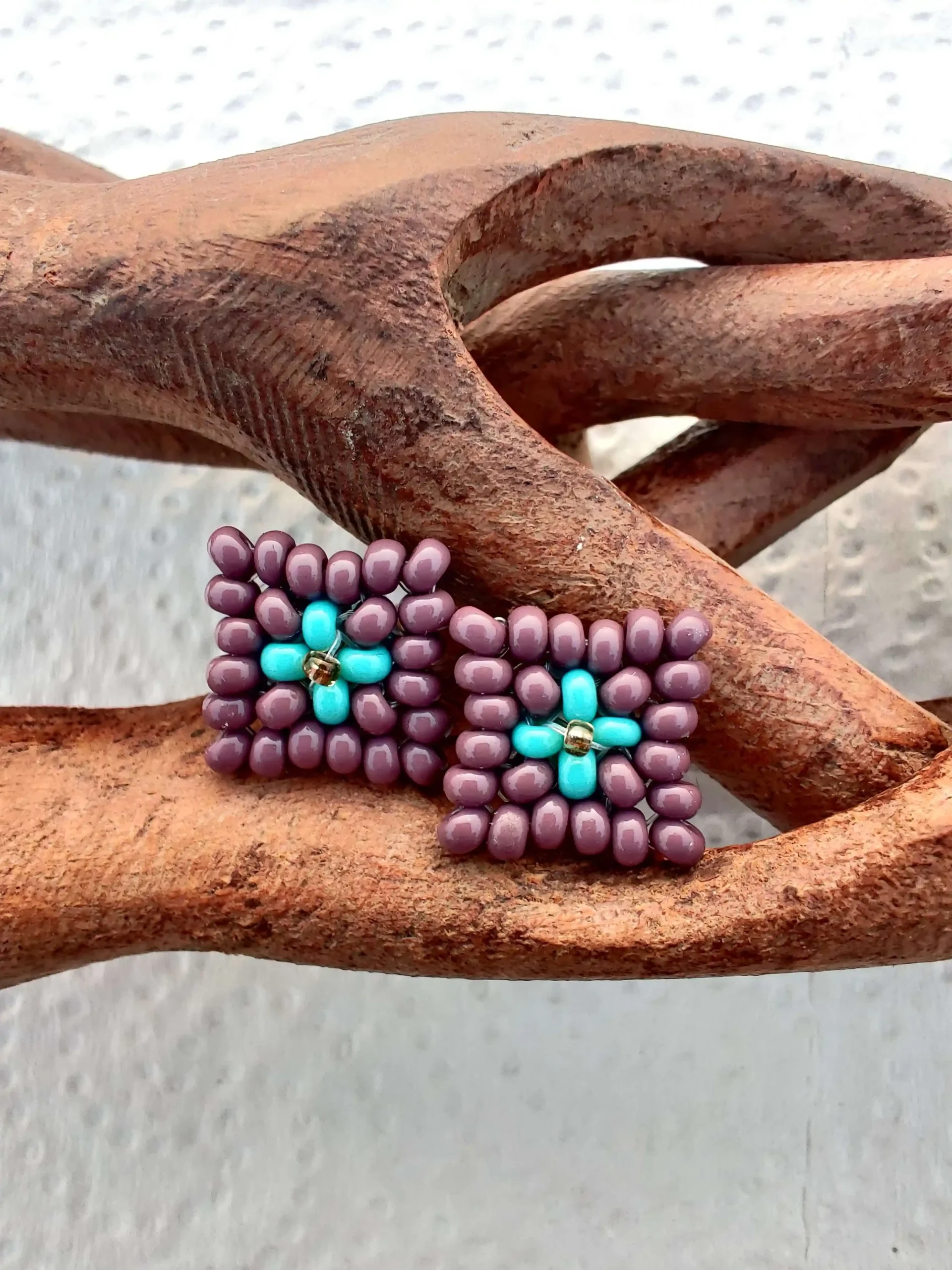 Beaded Studs-Purple & Blue